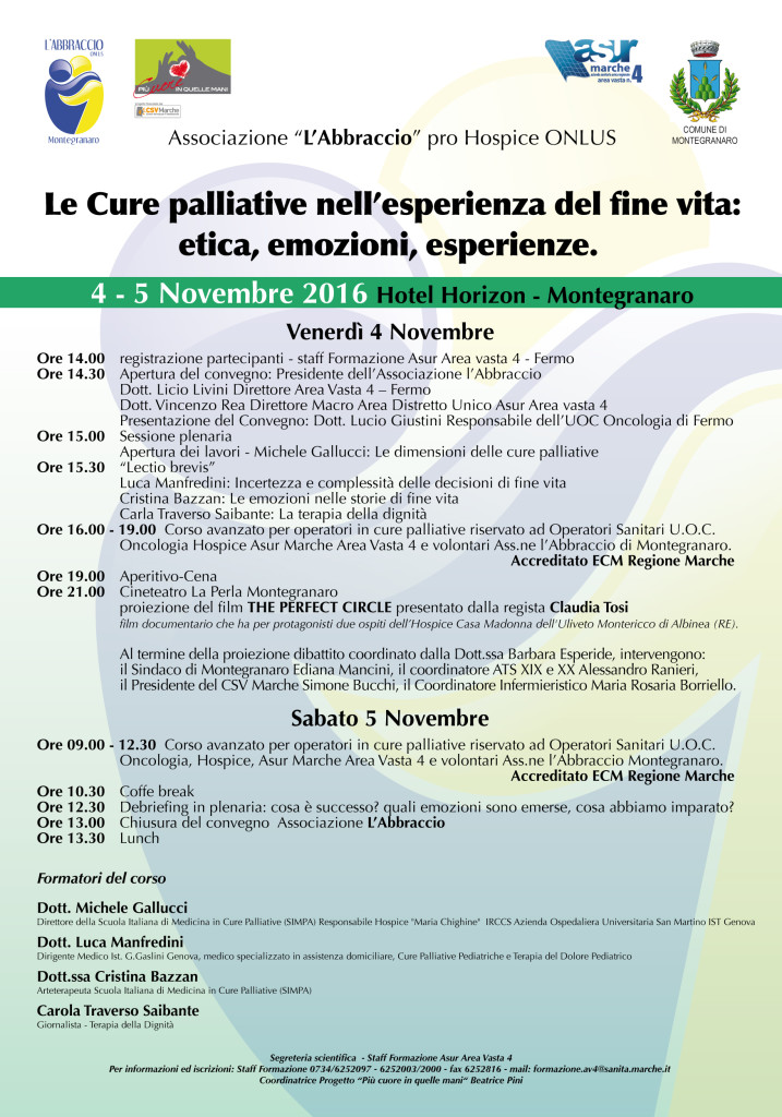 Convegno medico che si terrà il 4 e il 5 novembre all'hotel Horizon- Montegranaro organizzato dall'Associazione "L'Abbraccio " di Montegranaro.